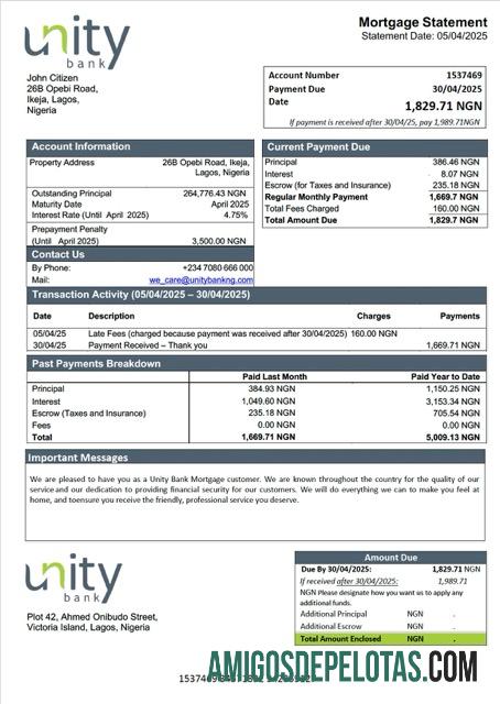 para download Modelo Word e PDF de declaração de hipoteca do Nigeria Unity Bank